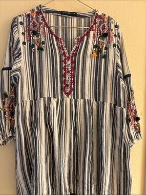 Limelight Striped Tunic with Pink Embroidered Trim